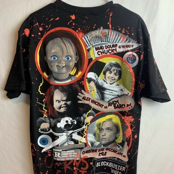 Childs Play Chucky Backstock All Over Print Shirt Sz L AOP Horror Double-Sided - Picture 2 of 7